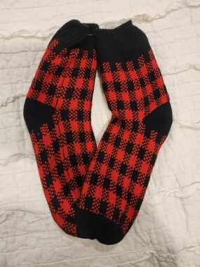Indigo Red and Black Buffalo Plaid Crew Shepa Lined Reading Socks